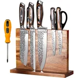 Fsaklaskdy Messerblock Magnetisch, Doppelseitiger Starker Magnetischer Messerhalter Ohne Messer, Universal Küchenmesser Knife Holder mit Starkem Magnet, Natürlichem Akazienholz Magnet Messerhalter