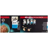 Sheba Sauce Collection Frischhaltebeutel, Nassfutter, für Katzen, 4 Sorten, 40 x 85 g