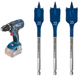 Bosch Professional 18V System Akku Bohrschrauber GSR 18V-28 (ohne Akkus und Ladegerät, im Karton) + 7x Expert SelfCut Speed Flachfräsbohrer Set (für Weichholz, Grobspanplatte, Ø 16-32 mm, Zubehör)