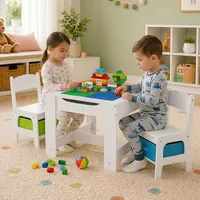 BABY VIVO Kindersitzgruppe Moritz aus Holz mit multifunktionalem Tisch und 2 Stühlen