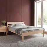 Hansales Holzbett 160x200 cm Külli Scandi Style ohne Rollrost aus unbehandeltem hartem FSC® Birken Vollholz - über 350 kg - Doppelbett Bettgestell mit Kopfteil.