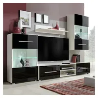 VidaXL 4-tlg. Wohnwand mit TV-Schrank & LED-Leuchten Hochglanz-Schwarz