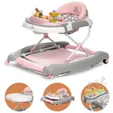 Bronea Lauflernhilfe 4in1 Lauflernhilfe Gehfrei Baby Lauflernwagen Schaukel Babywalker Rosa, (Laufhilfe für Baby ab 6 Monate, Musik & Licht, Höhenverstellbar, Klappbar, Pink-Grey), Im nu - auf Knopfdruck - zum Schaukel, Widerstand Reifen einstellbar rosa