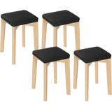 4er Set Esszimmerstühle, Massivholz, Stapelbar, Mit Gepolstertem Pu-bezogenem Sitz, Schwarz - Woltu