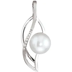 Perlen-Anhänger JOBO "Anhänger mit Perle", weiß (weißgold 585), Schmuckanhänger, Damen, P1 = bei 10-facher Vergrößerung erkennbare Einschlüsse, Weißgold 585-Diamanten-Perlen, Weißgold 585, Diamanten, Perlen, 585 Weißgold mit 6 Diamanten und Süßwasser-Zuchtperle
