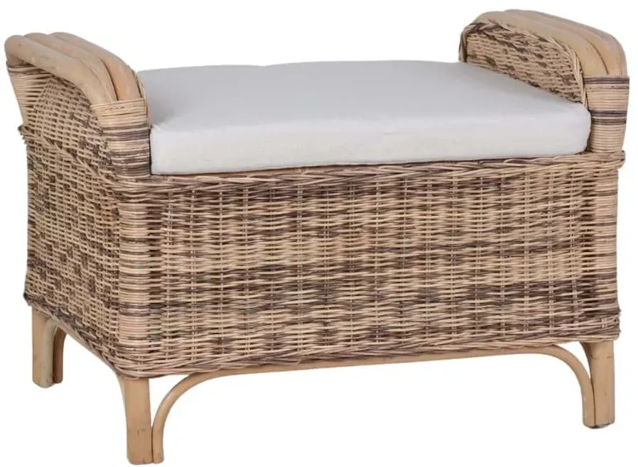 Rattan Hocker 'Panama' honig-braun 100% Baumwolle, Massivholz, Rattan Mahagoni