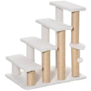 Elegear Kratzbaum 63,5x43x60cm Tiertreppe Katzentreppe mit 4 Stufen Grau, Katzentreppe für Katzen und Hunde, ideal für Senioren & kleine Tiere beige