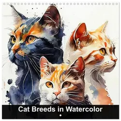 Cat Breeds in Watercolor (Wall Calendar 2025 12 × 12 Inch) CALVENDO 12 Month Wall Calendar