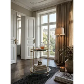 KADIMA DESIGN Goldener Servierwagen, mobiler Beistelltisch, Sicherheitsglas, Mehrzwecknutzung.
