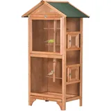 Vogelkäfig Aus Holz Und Metall – 3 Öffnungen – 4 Sitzstangen – Herausnehmbare Schale – 80,5 X 57 X 153 Cm – Orange
