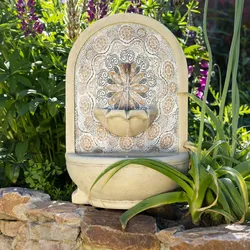 MARELIDA Brunnen rund Wandbrunnen Standbrunnen natur Mosaik Zierbrunnen H: 54cm