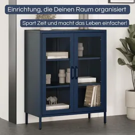 Jan Nowak Vitrinenschrank Wohnzimmer klein GINA 101,5 x 80 x 40 cm, Dunkelblau