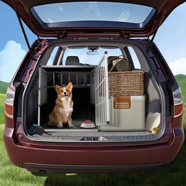 Cadoca® Cadoca Hundetransportbox L robust verschließbar aus Aluminium Autotransportbox Tiertransportbox