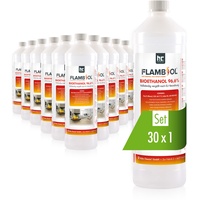 FLAMBIOL Bioethanol 96,6% Premium 30 x 1 L - Ethanol für Tischkamin, Kamin & Gartendeko für Draußen - Rauch- und Rußfrei - Aus Mais & Zuckerrüben