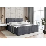 altdecor Boxspringbett mit Fußteil, H3 Matratze und Topper - 200x200 cm - EDITA-Z - Dunkelgrau Samt - Polsterbett mit Bettkasten und Lattenrost, B... - Dunkelgrau