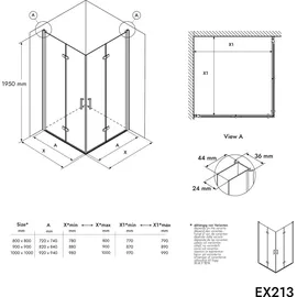Bernstein Eckdusche mit Falttür rechts 80 x 80 cm 8 mm ESG-Sicherheitsglas