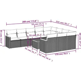 vidaXL Gartensofa-Set 11-tlg. grau Polyrattan