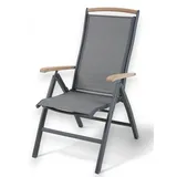 ALEOS. Hochlehner Trinidad Aluminium Gartensessel Hochlehner mit Armlehnen echt Teakholz 7-Positions Sessel 7-Fach verstellbar Outdoor Textilgewebe klappbar, Größe:1 Stück
