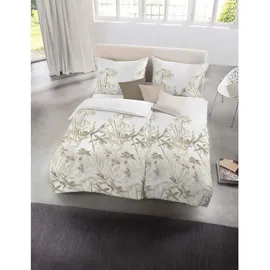 FLEURESSE Halbleinen Blätter Beige/Weiß 155 x 220 cm + 80 x 80 cm