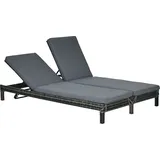 Polyrattan Doppelliege Sonnenliege Gartenliege Für 2 Personen Relaxliege Luxus Lounge 5-stufige Rückenlehne Metall Pe Rattan Grau 196 X 120 X 28 Cm