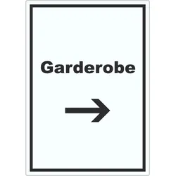 Garderobe Aufkleber mit Text Richtungspfeil rechts Kleidung aufbewahren hochkant A3 (297x420mm)