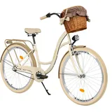 Milord Komfort Fahrrad Mit Weidenkorb Damenfahrrad, 26 Zoll, Creme-Braun, 3 Gang Shimano - Beige/Braun/Creme