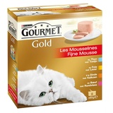 Gourmet Gold Mousse Katzenfutter, Nassfutter mit Thunfisch, Leber, Truthahn und Rind - 8x85g - 6er Box (48 Dosen; 4,08kg)