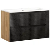 Lomadox Waschtisch LONDON-56-BLACK, inkl. Keramik Becken, 3D-Front, Eiche schwarz, grifflos, 90cm braun|schwarz