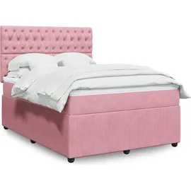vidaXL Boxspringbett mit Matratze Rosa 140x200 cm Samt