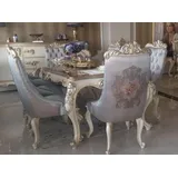 Casa Padrino Luxus Barock Esstisch Silber / Creme / Gold - Handgefertigter Massivholz Esszimmertisch - Möbel im Barockstil - Edel & Prunkvoll - Silber/Creme/Gold