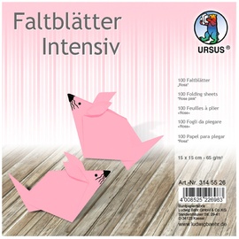 Ursus 3145526 - Faltblätter Uni intensiv, rosa, ca. 15 x 15 cm, 65 g/qm, 100 Blatt, aus Plakatpapier, durchgefärbt, für kleine und große Origami Künstler, ideal für vielseitige Bastelarbeiten