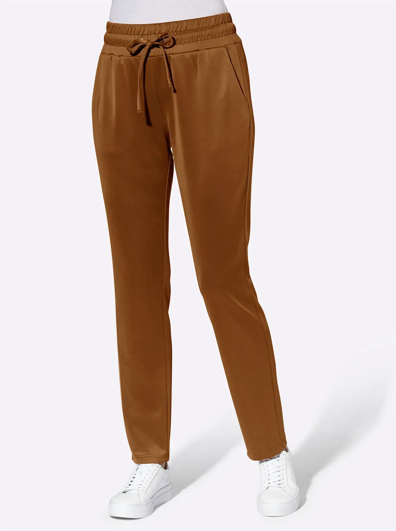 Schlupfhose CLASSIC BASICS, Damen, Gr. 20, Kurzgrößen, braun (cognac), 95% Polyester, 5% Elasthan, unifarben, lang, Hosen Schlupfhose