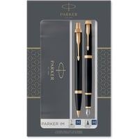 Parker IM Duo-Geschenkset mit Kugelschreiber und Füller | Hochglänzend Schwarz mit Goldzierteilen | Nachfüllmine und -patrone mit blauer Tinte | Geschenkbox,