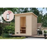 Karibu Saunahaus Außensauna Gartensauna Hytti 2 + 9kw Ofen und HUUM WIFI Steuergerät Sparset 196 x 196 cm Farbe: Naturbelassen