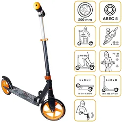 muuwmi Aluminium Scooter 200 mm schwarz-orange EINHEITSGRÖSSE