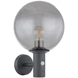 GLOBO LED Bewegungsmelder Fassadenlampe, Edelstahl anthrazit Glas rauch, H 37 cm