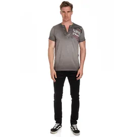 RUSTY NEAL T-Shirt RUSTY NEAL, Herren, Gr. M, grau (anthrazit), 100% Baumwolle, bedruckt, meliert, Rundhals, Shirts T-Shirt, mit modischer Knopfleiste