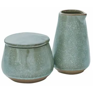 Loberon Zuckerdose und Milchkännchen Biarré, Handgetöpferter Charme, Mediterrane Anmutung, Küchenutensilien, Geschirr, Tischaccessoires, Steinzeug, türkis/braun