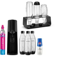 SodaStream Wassersprudler TERRA Promopack mit Quick-Connect CO2-Zylinder | inkl. 3x 1L FUSE Kunststoffflasche + Premium Flaschenabtropfhalter aus Edelstahl + SodaStream Sirup Pepsi Cola (440 ml)