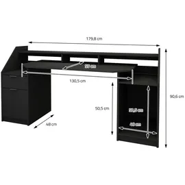 ML-Design Schreibtisch Schwarz, 55x90.6x179.8 cm Arbeitszimmer, Schreibtische, Gaming-Tische
