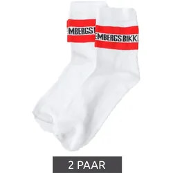 2 Paar BIKKEMBERGS Herren lange Socken mit Markenschriftzug Baumwoll-Strümpfe BK070 Weiß/Rot - 43-46