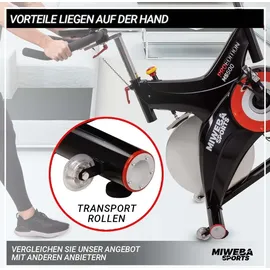 MIWEBA Sports Indoor Cycling Bike MS500 | 25 Kg Schwungmasse - Traglast 150 Kg - Fahrrad - Pulsmessung - App - Schwarz