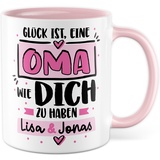 Tasse Oma personalisiert Geschenk, Glück ist, eine Oma wie dich zu haben Name & Name Geschenkidee Kaffeetasse mit Spruch Kaffee-Becher eigene Namen Muttertag Großmutter Enkelin (Oma personalisiert)