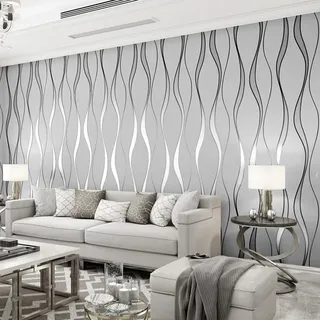 Trafagala 0,53m x 9.5m Grau Tapete Vliestapete 3D Modern Minimalistisch Wallpaper mit 3D-Wellen Leicht Glänzend - Streifentapete Wanddekoration in Wohnzimmer, Schlafzimmer und Büro