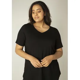 Base Level Curvy "Alba", Damen, Gr. 54 (56), schwarz, Single Jersey, Obermaterial: 94% Viskose, 6% Elasthan, unifarben, figurumspielend hüftlang, V-Ausschnitt, abgesteppt, Shirts T-Shirt, mit V-Ausschnitt, Topseller