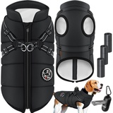 LOVPET LOVPET® Hundejacke Hundemantel mit Geschirr, inkl. 45 Stück Kotbeutel + Spender, Hunde Winterweste gefüttert wasserdicht, Gepolsterte Weste Mit Brustgurt, Reflektoren, D-Ring