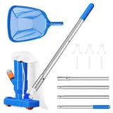 BLIKA Verbessertes Schwimmbad-Staubsauger & Pool-Skimmer-Netz-Set mit 4 Stangenabschnitten von 160 cm, oberirdischer Poolsauger mit Bürste und Netz, Handstaubsauger