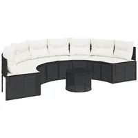 VidaXL Gartensofa mit Tisch und Kissen Halbrund Schwarz Poly-Rattan