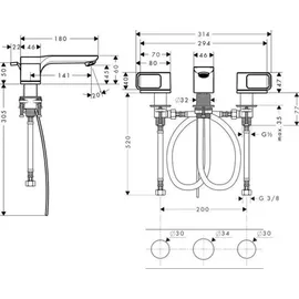 Hansgrohe Urquiola 3-Loch Waschtischarmatur Brushed Brass