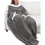 Weiche und warme karierte Decke mit Ärmeln und Taschen, 170 x 120 cm